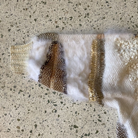 VINTAGE HANDMADE Multi Textile Knitted Sweater White Medium Eclectic Jumper - Picture 5 of 5